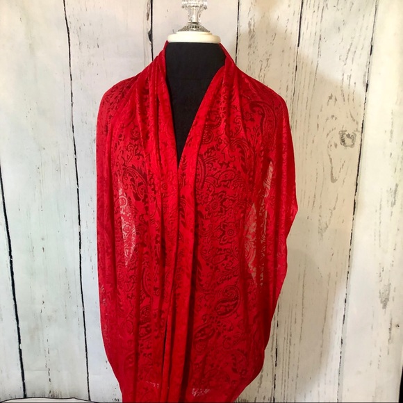 Red paisley burnout scarf - Picture 2 of 4